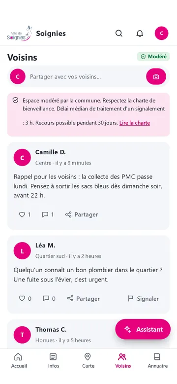 Fil Voisins avec la mention d'espace modéré.